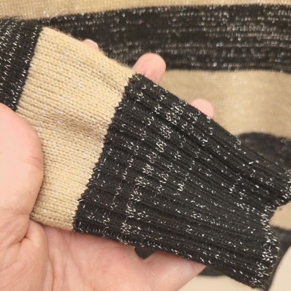 Metaphor Sparkle Black Tan Striped Long Sleeve Sweater Size Small - Picture 3 of 9